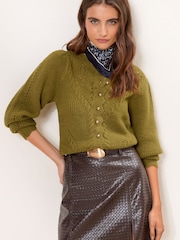 Verde oliva - Lipsy Pointelle Knitted Cardigan - Imagen 1 de 5