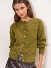 Verde oliva - Lipsy Pointelle Knitted Cardigan - Imagen 2 de 5