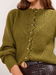 Verde oliva - Lipsy Pointelle Knitted Cardigan - Imagen 4 de 5
