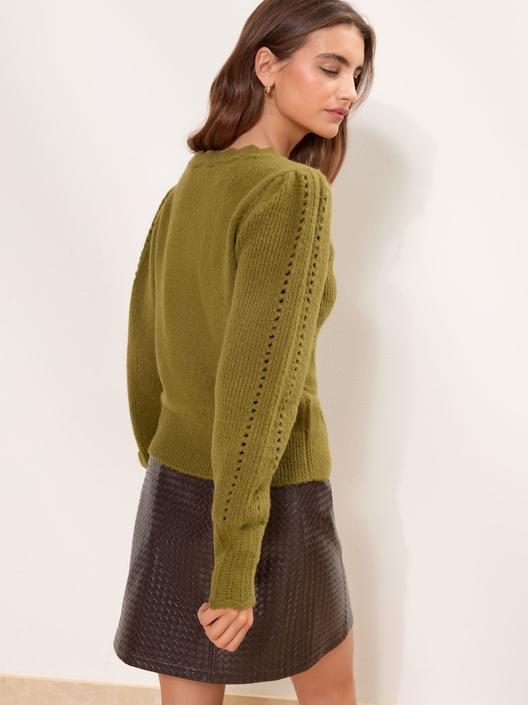 Verde oliva - Lipsy Pointelle Knitted Cardigan - Imagen 5 de 5