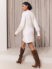 Lipsy Cream Cable Knit Funnel Neck Mini Dress - Image 5 of 5