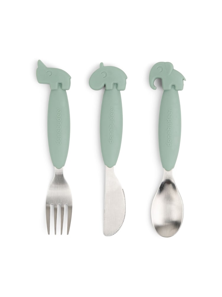 Done by Deer Green Easy-Grip Friends Powder Cutlery Set - Image 2 of 5