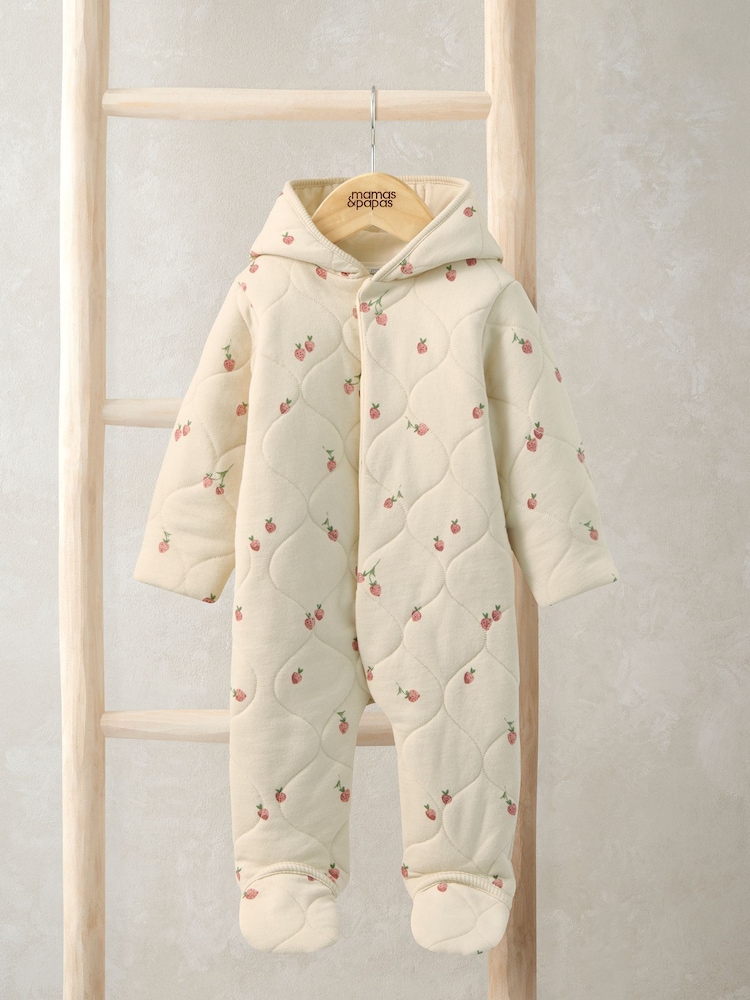 Mamas & Papas Cream Strawberry Pramsuit - Image 1 of 3 Mamas & Papas Cream Strawberry Pramsuit - Image 1 of 3