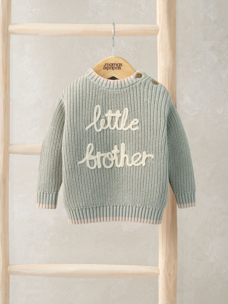 Mamas & Papas Green Little Brother Jumper - Image 1 of 3 Mamas & Papas Green Little Brother Jumper - Image 1 of 3