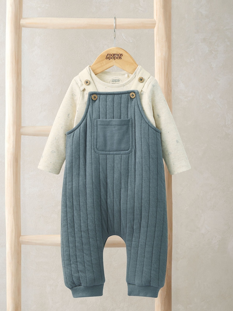 Mamas & Papas Blue Quilted Dungarees & Bodysuit Set - Image 1 of 4