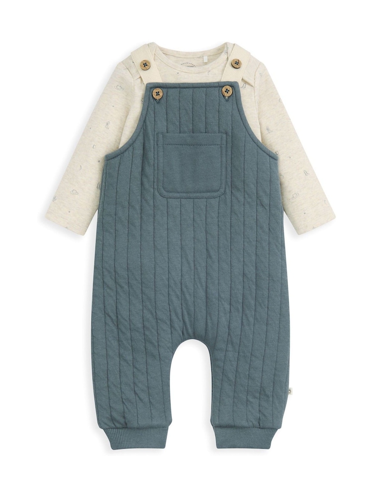 Mamas & Papas Blue Quilted Dungarees & Bodysuit Set - Image 2 of 4