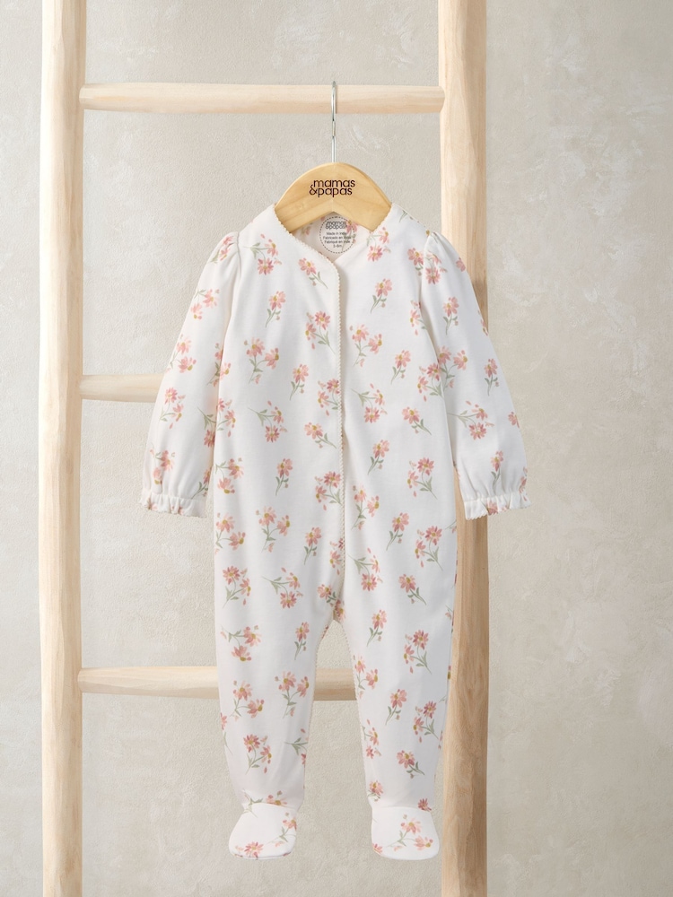 Mamas & Papas Watercolour Floral Print Sleepsuit - Imaginea 1 din 3