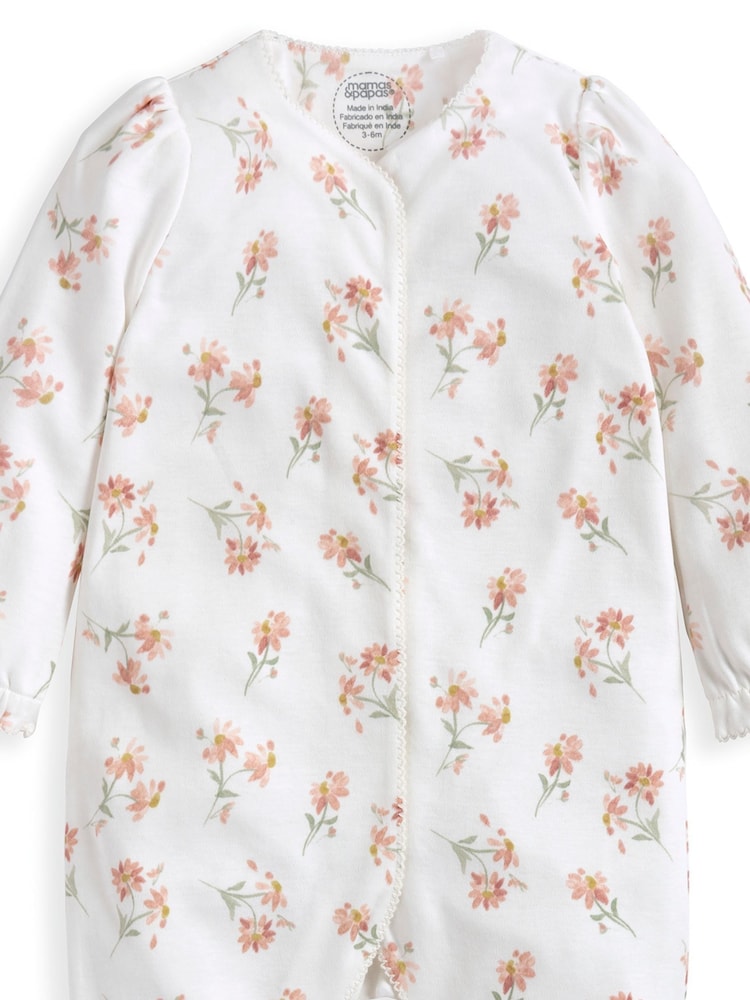 Mamas & Papas Watercolour Floral Print Sleepsuit - Imaginea 3 din 3