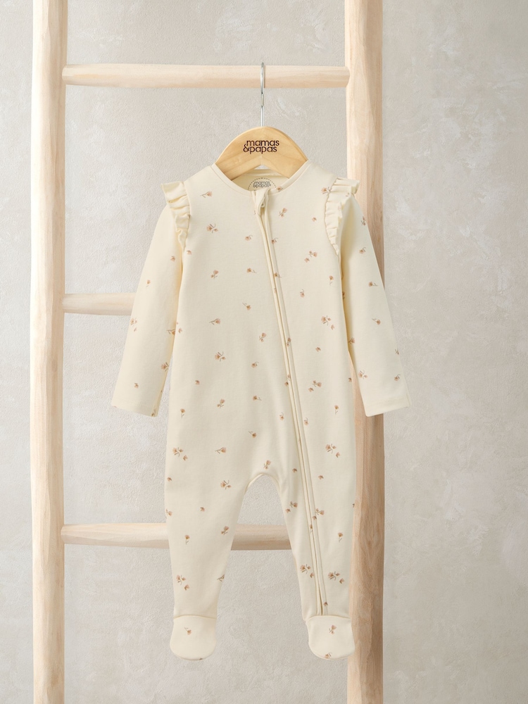 Mamas & Papas Pink Floral Print Zip Sleepsuit - Image 1 of 2