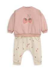 Mamas & Papas Pink Strawberry Sweat Top & Joggers Set - Image 2 of 4