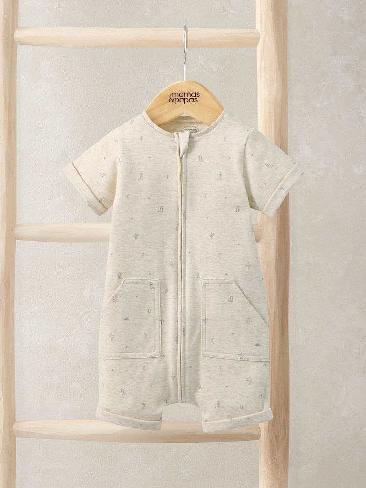 Mamas & Papas Cream Cowboy Print Shortie Romper - Image 1 of 3 Mamas & Papas Cream Cowboy Print Shortie Romper - Image 1 of 3