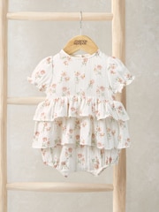 Mamas & Papas Pink Daisy Peplum Short Romper - Image 1 of 3