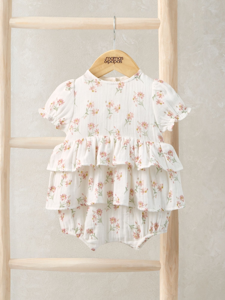 Mamas & Papas Pink Daisy Peplum Short Romper - Image 1 of 3