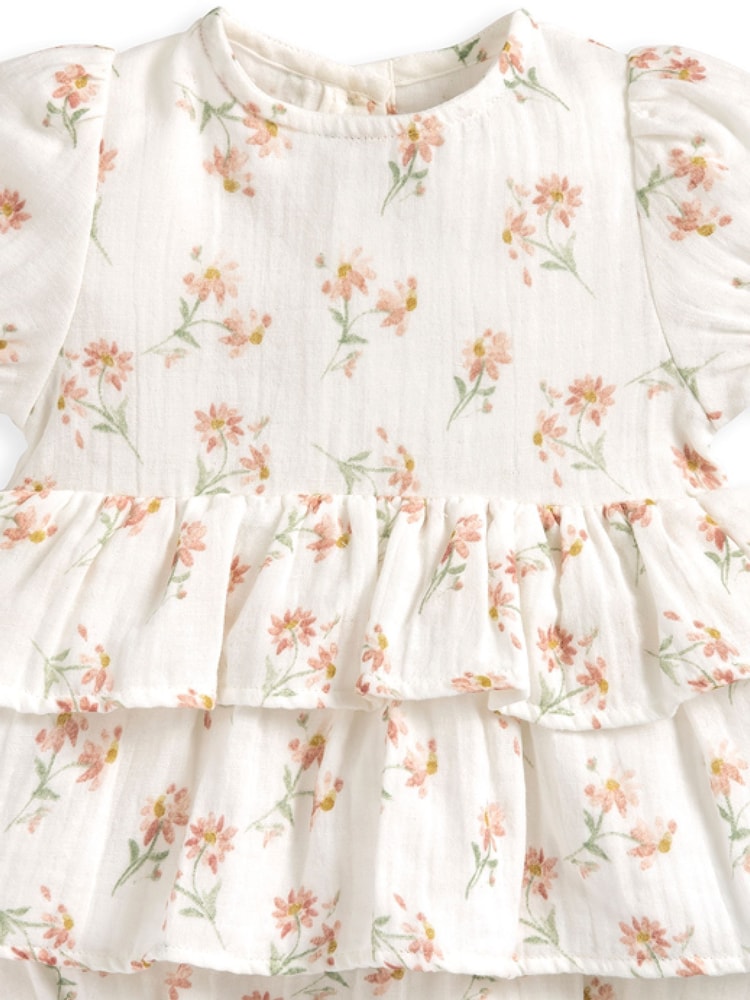 Mamas & Papas Pink Daisy Peplum Short Romper - Image 3 of 3