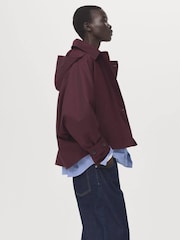 Mango Red Asymettric Button Red Short Trench Coat With Detachable Hood - Image 4 of 7