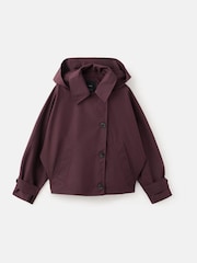 Mango Red Asymettric Button Red Short Trench Coat With Detachable Hood - Image 6 of 7