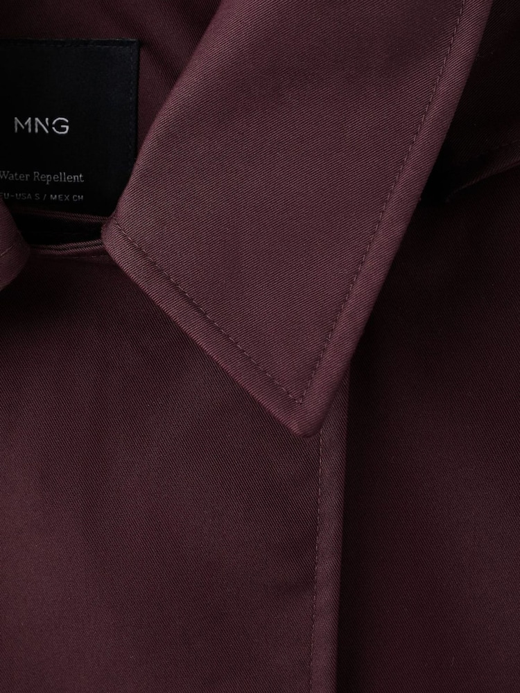 Mango Burgandy Asymettric Button Short Trench Coat With Detachable Hood - Image 6 of 6