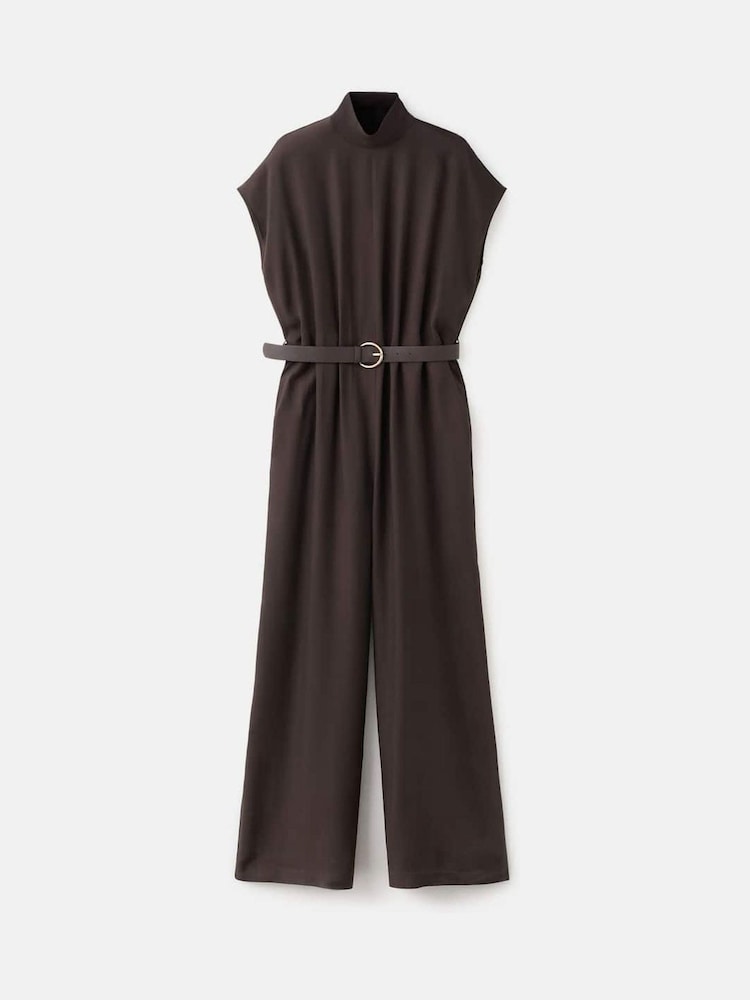 Mango Brown High Neck Loose Jumpsuit - Image 1 of 2 Mango Brown High Neck Loose Jumpsuit - Image 1 of 2