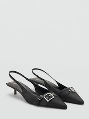 Mango Black Buckle Detail Slingback Kitten Heels - Image 2 of 4
