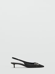 Mango Black Buckle Detail Slingback Kitten Heels - Image 3 of 4