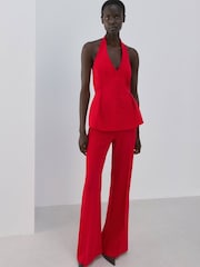 Mango Red Halter Neck Peplum Waistcoat - Image 1 of 4