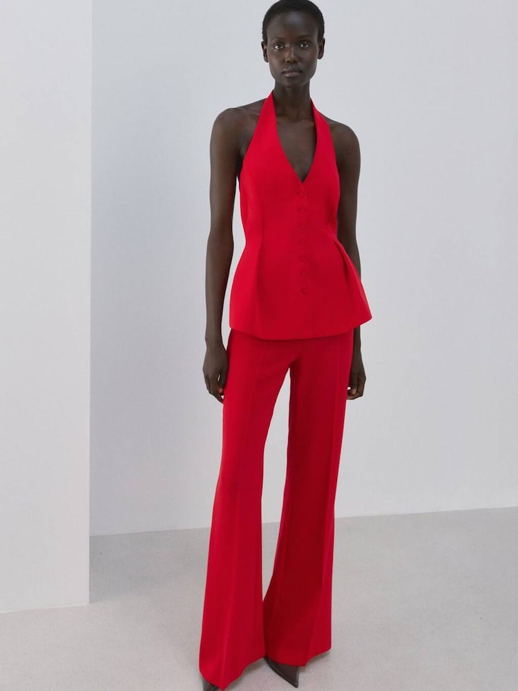 Mango Red Halter Neck Peplum Waistcoat - Image 1 of 4