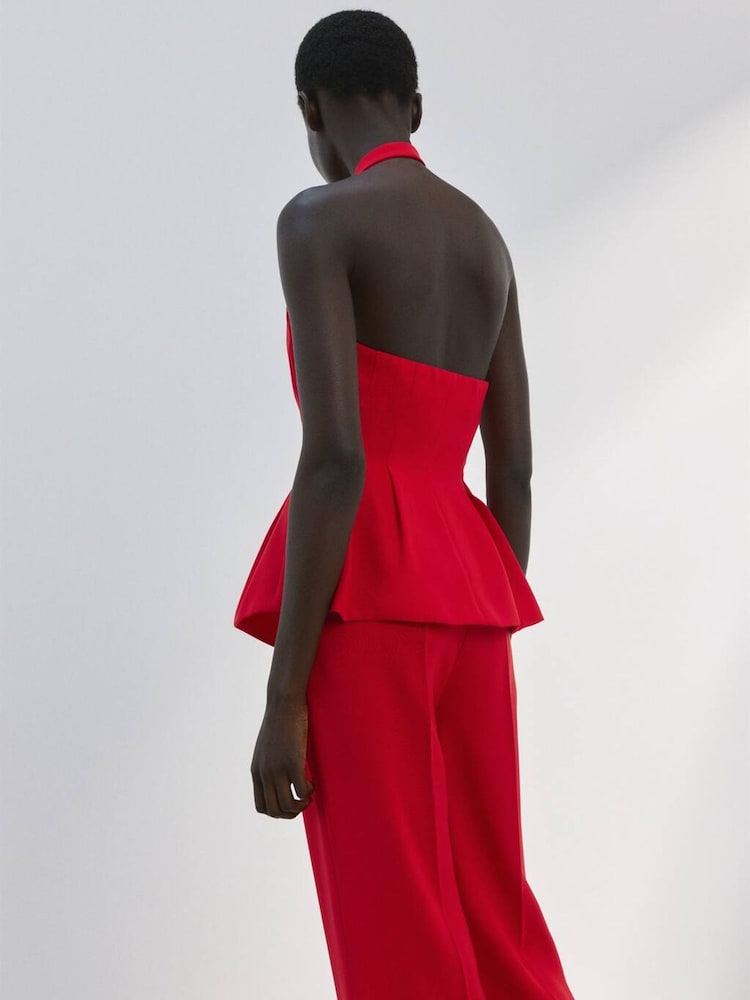 Mango Red Halter Neck Peplum Waistcoat - Image 2 of 4