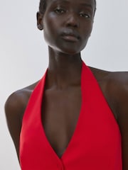 Mango Red Halter Neck Peplum Waistcoat - Image 3 of 4