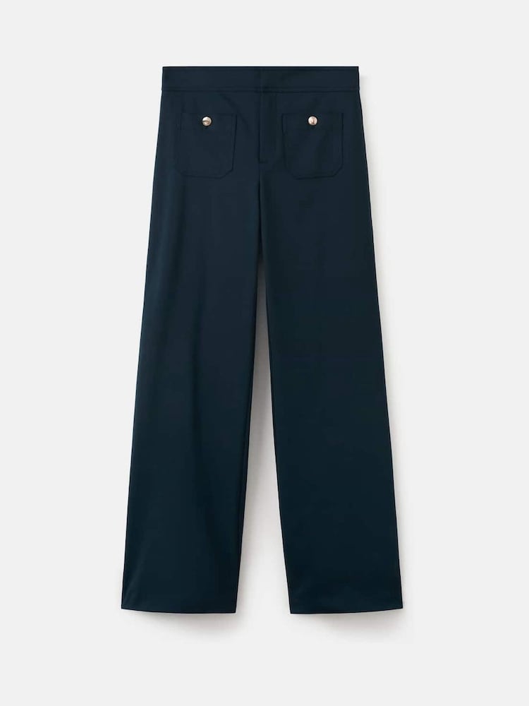 Mango Blue Button Detail Straight Leg Trousers - Image 1 of 2