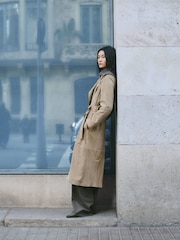 Mango Brown Suede Long Trench Coat - Image 2 of 6