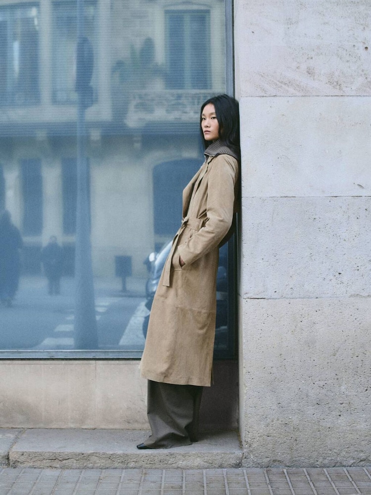 Mango Brown Suede Long Trench Coat - Image 2 of 6