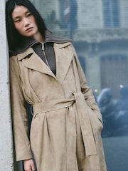 Mango Brown Suede Long Trench Coat - Image 4 of 6