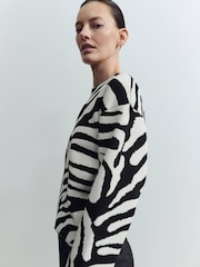 Mango Black Zebra Print Long Sleeve Jumper - Image 3 of 6