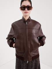 Mango Red Leather Jacket - Image 3 of 8
