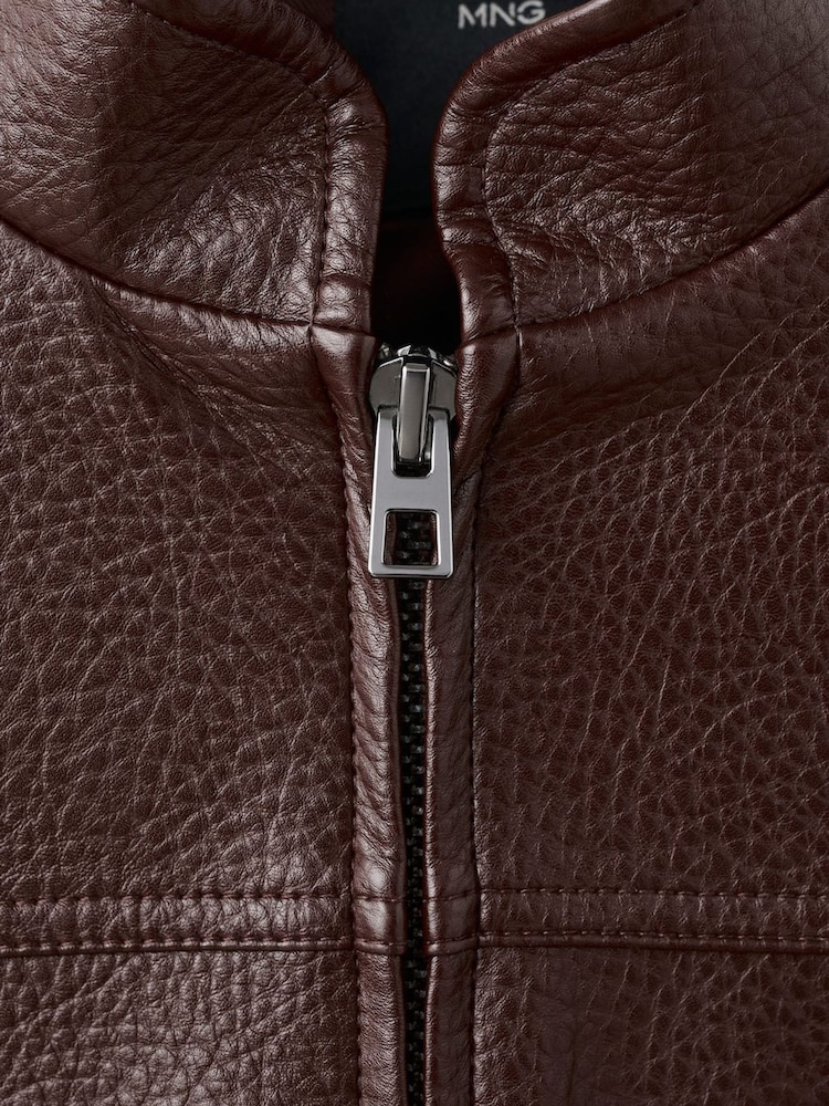Mango Red Leather Jacket - Image 8 of 8