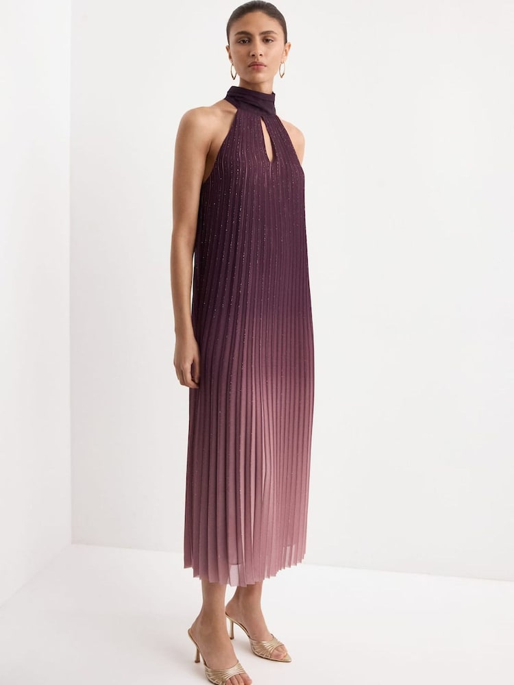 Mango Purple Pleated Sparkle Sleeveless Dress - Image 1 of 7 Mango Purple Pleated Sparkle Sleeveless Dress - Image 1 of 7