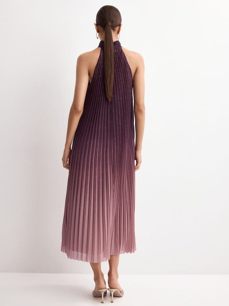 Mango Purple Pleated Sparkle Sleeveless Dress - Image 2 of 7 Mango Purple Pleated Sparkle Sleeveless Dress - Image 2 of 7
