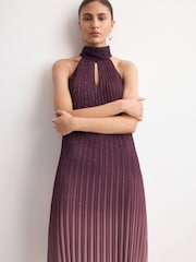 Mango Purple Pleated Sparkle Sleeveless Dress - Image 3 of 7