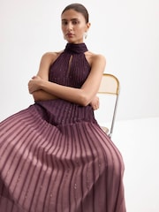 Mango Purple Pleated Sparkle Sleeveless Dress - Image 4 of 7