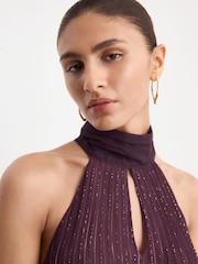 Mango Purple Pleated Sparkle Sleeveless Dress - Image 5 of 7