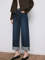 Mango Blue Turn Up Wide Leg Jeans - Image 1 of 6