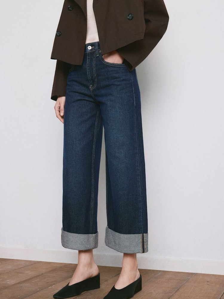 Mango Blue Turn Up Wide Leg Jeans - Image 1 of 6