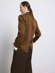 Mango Brown Straight Blazer with Flap Pockets - Image 2 of 6