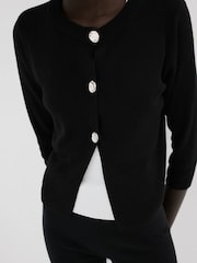Mango Black Gold Button Half Cardigan - Image 1 of 6