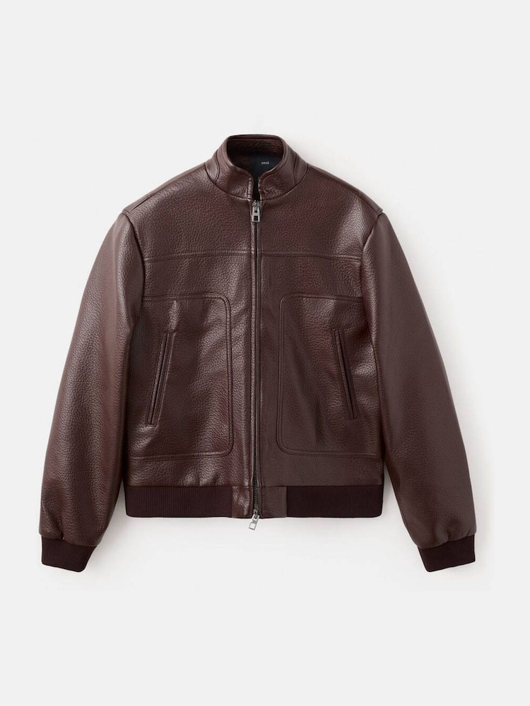 Mango Burgundy Faux Leather Bomber Jacket - Image 1 of 2
