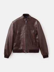 Mango Burgundy Faux Leather Bomber Jacket - Image 4 of 5