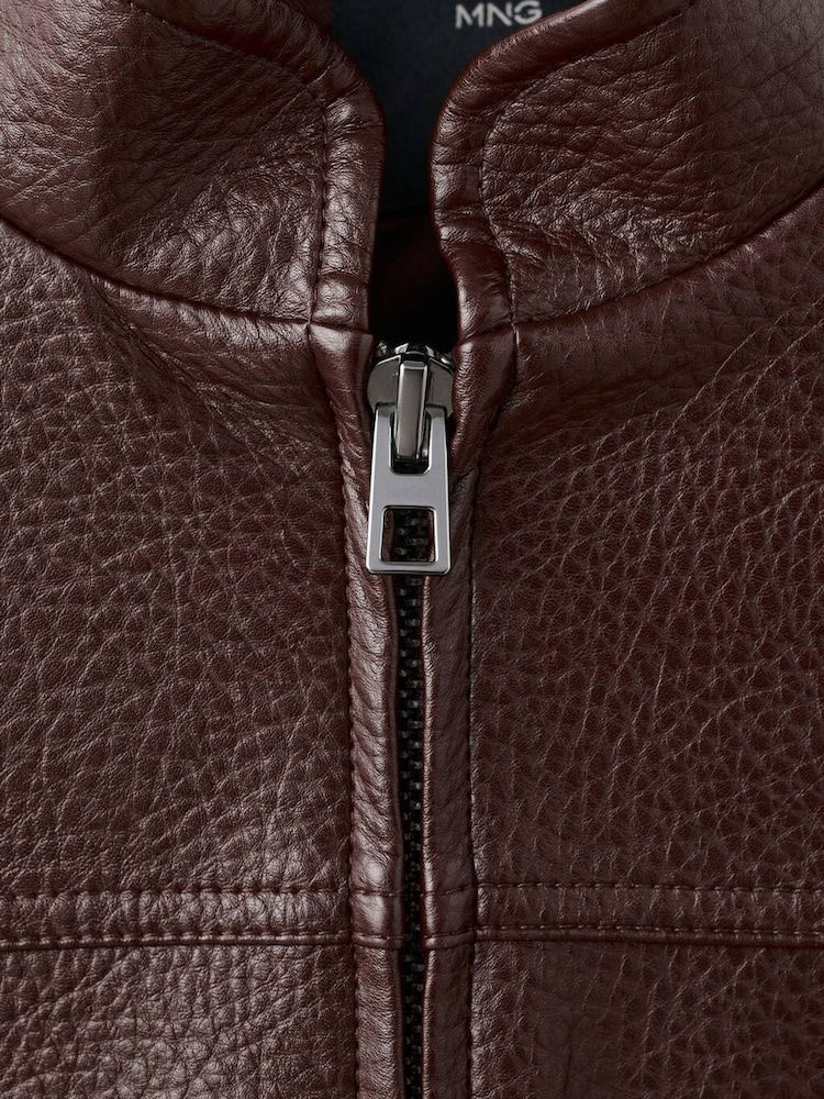 Mango Burgundy Faux Leather Bomber Jacket - Image 5 of 5