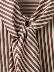 Mango Brown Tie Neck Stripe Long Sleeve Shirt - Image 2 of 2