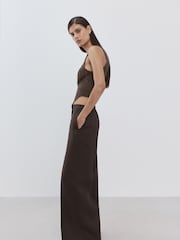 Mango Dark Brown Pleat Front Suit Trousers - Image 3 of 4