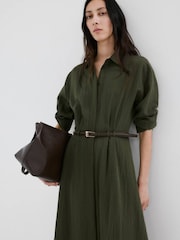Mango Khaki Green Belted Long Sleeved Shirt Maxi Dress - Image 4 of 6